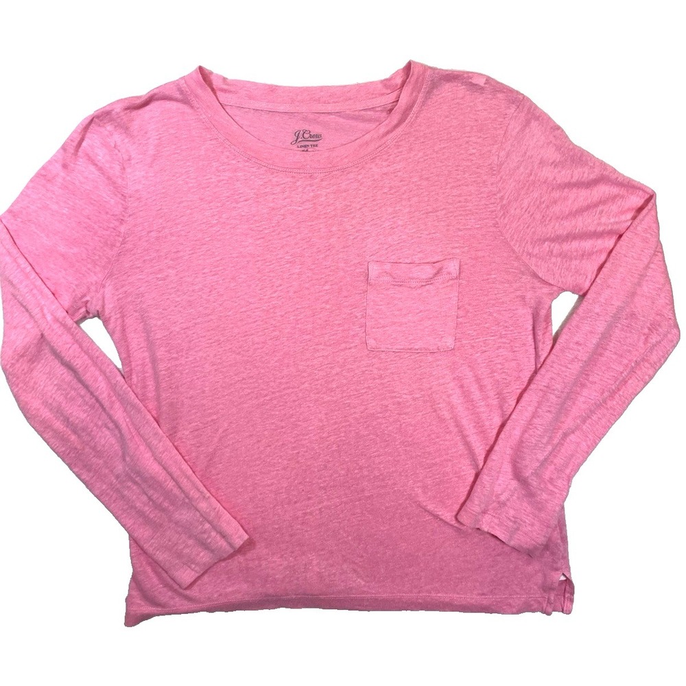 J.Crew Linen Long Sleeve Pocket Tee Slub Knit Hot Pink Boho Crunchy Small